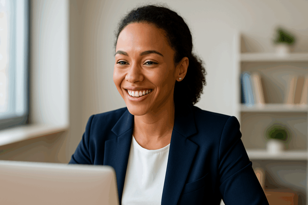 Professional candidate using interview preparation services during a video call