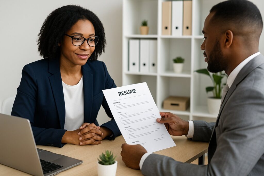 Professional resume writing services expert assisting a client with an ATS-optimized resume at MyResumeGuru